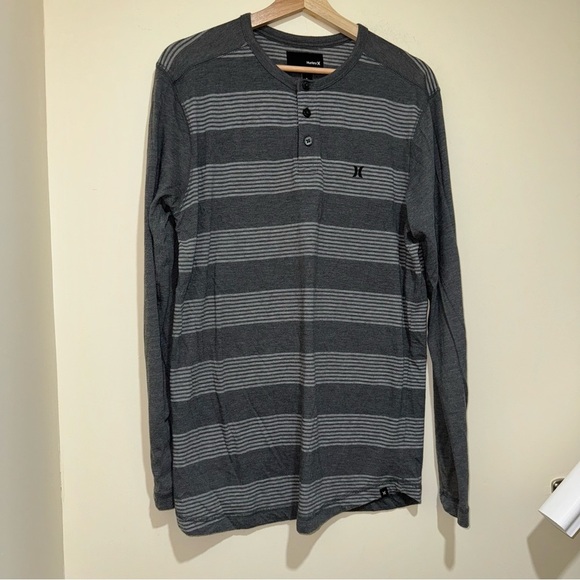 Men’s Hurley Brand Grey Striped Long Sleeve Casual Soft Simple Shirt Size: L - Picture 3 of 16